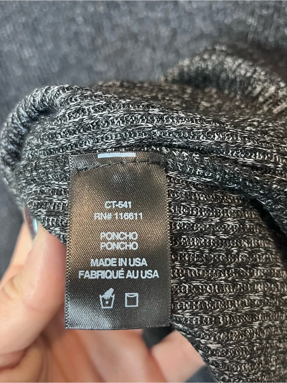 Self Contrast Poncho Sweater Gray Turtleneck Made In USA Women Large Cozy Dolman